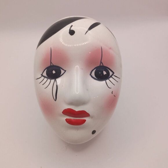 Harlequin Mask Hand Painted Lidded Trinket Box Taiwan 3.5" x 2.5" x 2.5" - READ - Picture 3 of 15